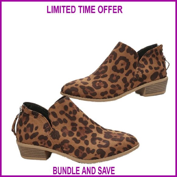 Women's Low Heel Ankle Booties V-Cut Design Chunky Block Heel